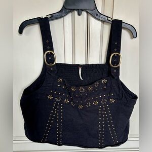 Free People Black Crop Top with Gold Accents